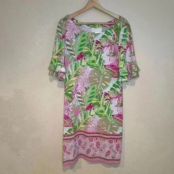 Pappagallo Erika Flutter Sleeve Tropical Hawaii beach Dress M - Picture 3 of 4